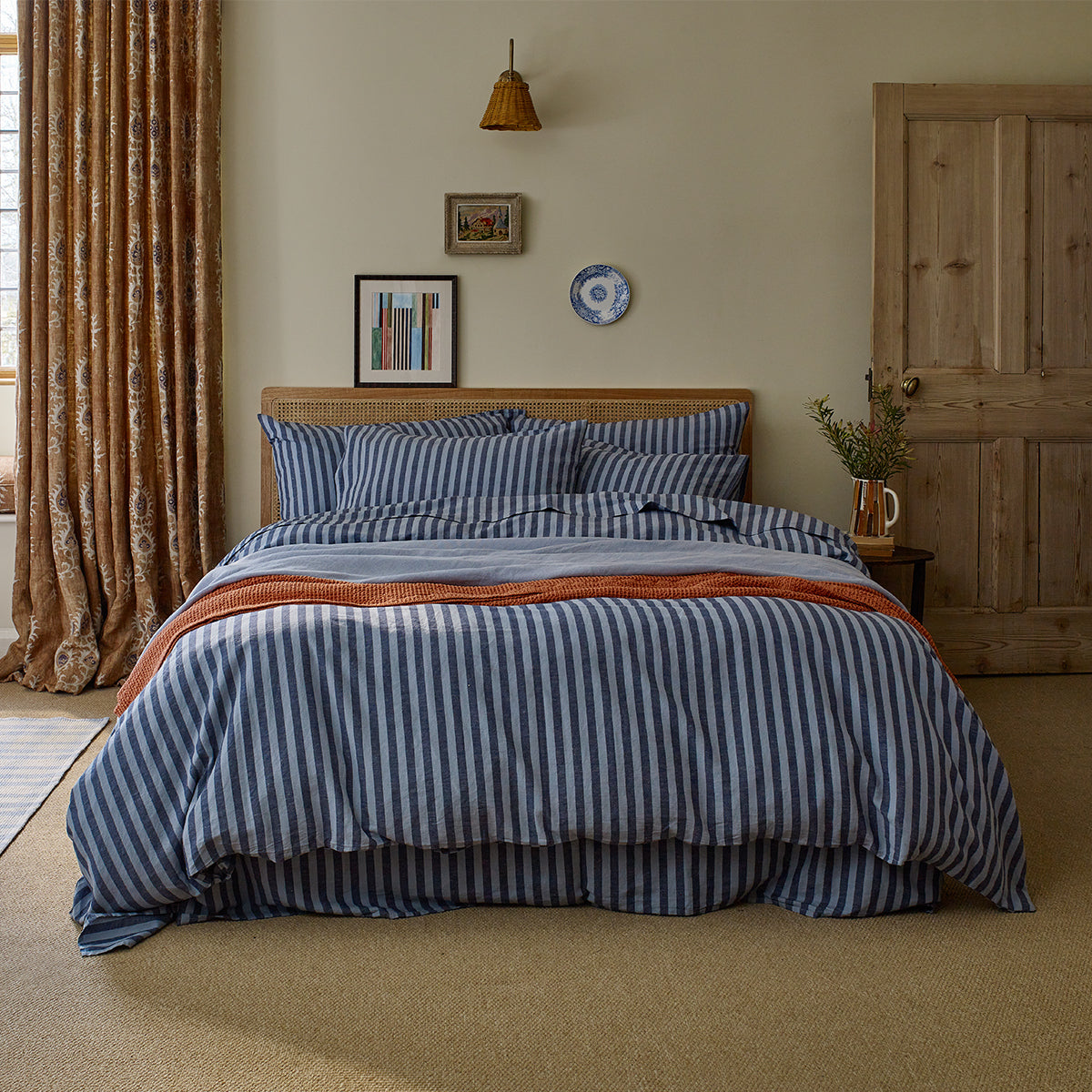 Dusty Blue Amberley Stripe Linen Duvet Cover | Piglet in Bed US