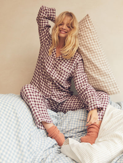 Berry Gingham Linen Blend Pajama Set