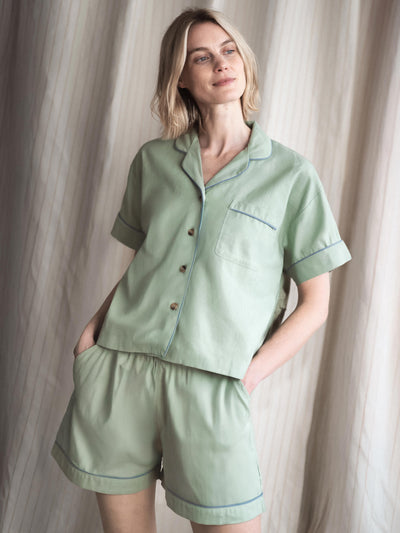 Sage Green Linen Blend Pajama Short Set
