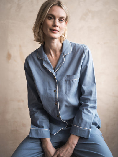 Dusk Blue Linen Blend Pajama Set