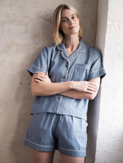 Dusk Blue Linen Blend Pajama Short Set
