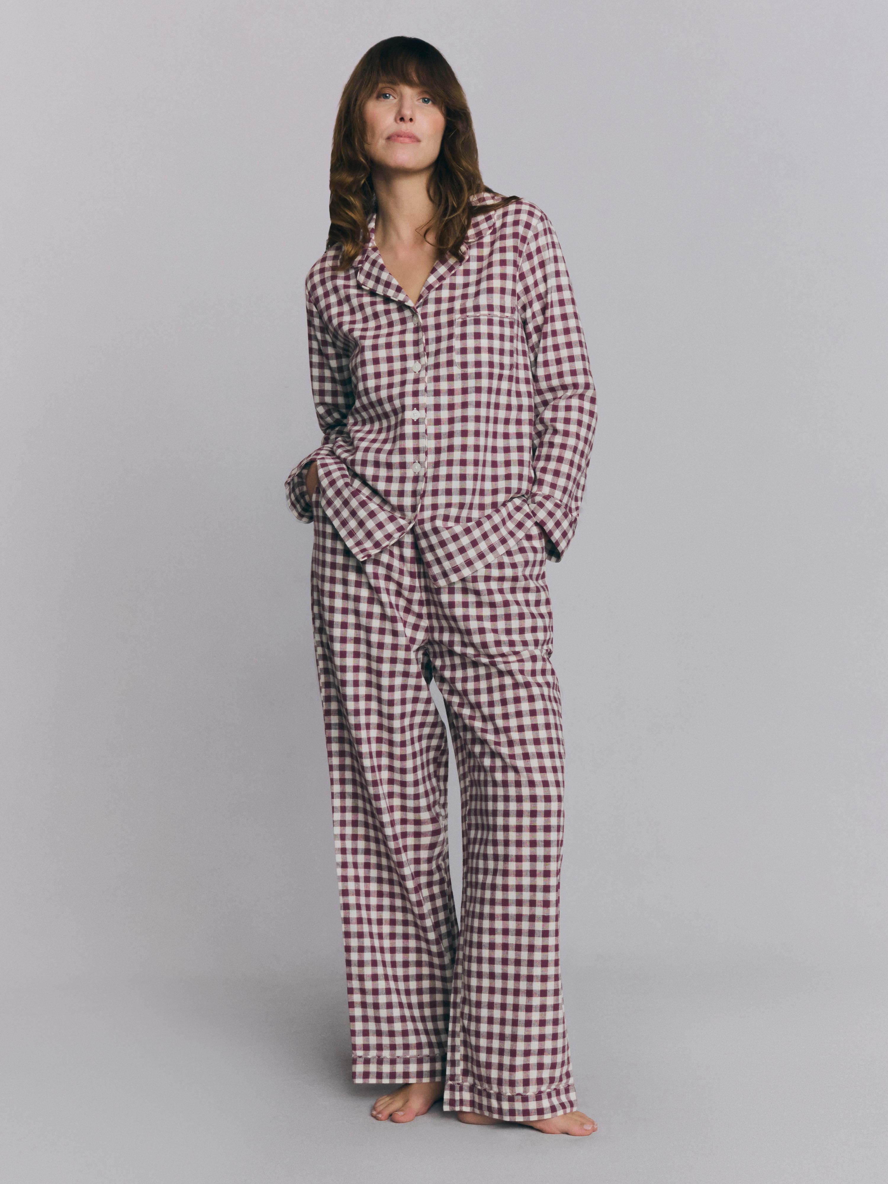 Berry Gingham Linen Blend Pajama Set | Piglet in Bed US
