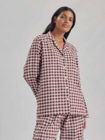 Berry Gingham Linen Blend Pajama Set
