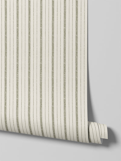 Botanical Green Ticking Stripe Wallpaper
