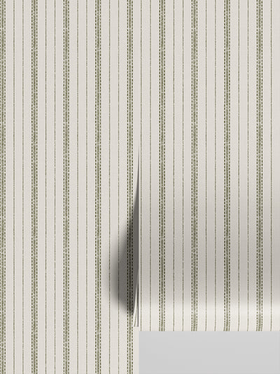 Botanical Green Ticking Stripe Wallpaper
