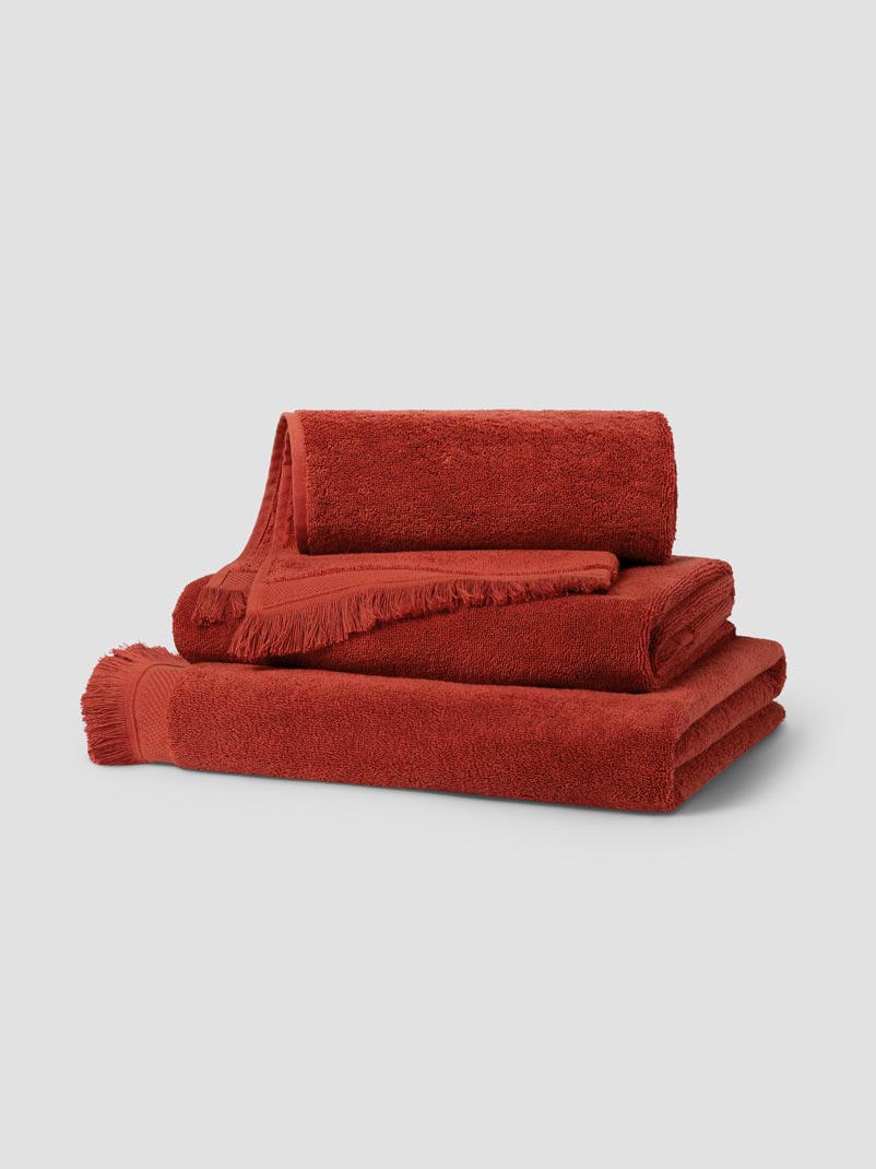 Sandstone Red Fringe Edge Cotton Towels | Piglet in Bed US