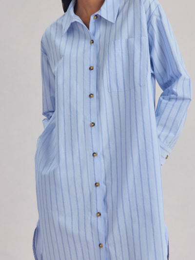 Pale Blue Favorite Shirt Stripe Cotton Nightshirt
