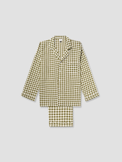 Men's Botanical Green Gingham Linen Pajama Set