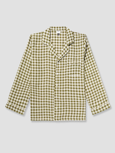 Men's Botanical Green Gingham Linen Pajama Shirt (Top Only)