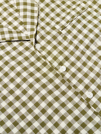 Men's Botanical Green Gingham Linen Pajama Shirt (Top Only)