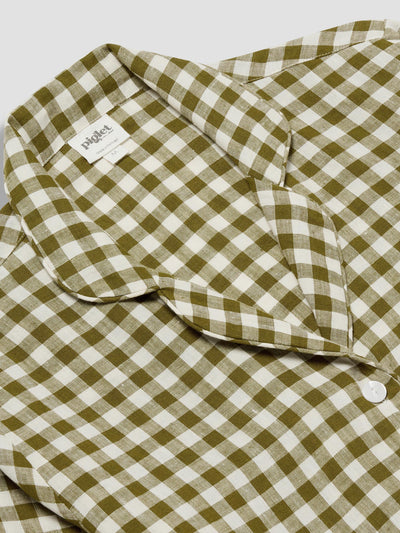Botanical Green Gingham Linen Pajama Shirt (Top Only)