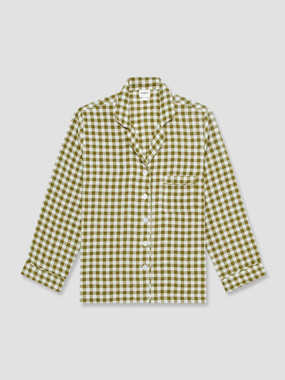 Botanical Green Gingham Linen Pajama Shirt (Top Only)