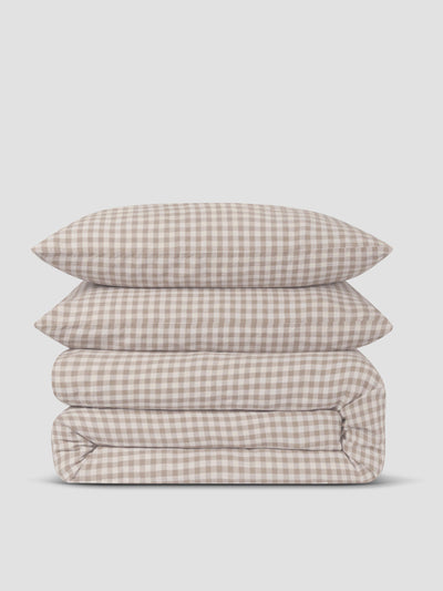 Mushroom Gingham Linen Blend Duvet Set