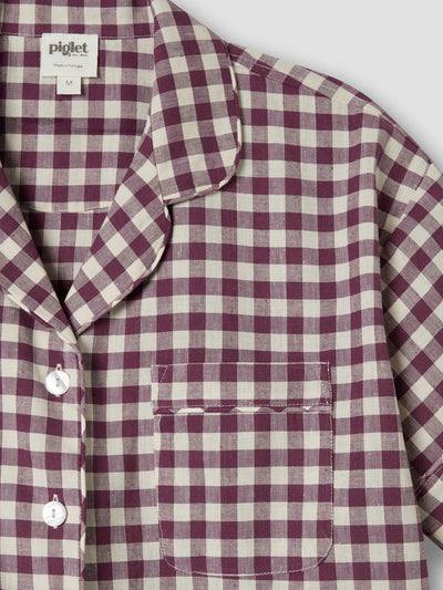 Berry Gingham Linen Blend Pajama Short Set