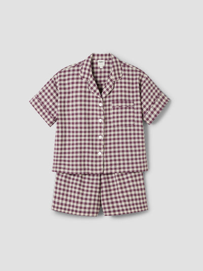 Berry Gingham Linen Blend Pajama Short Set