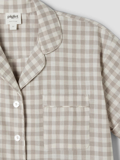 Mushroom Gingham Linen Blend Pajama Short Set