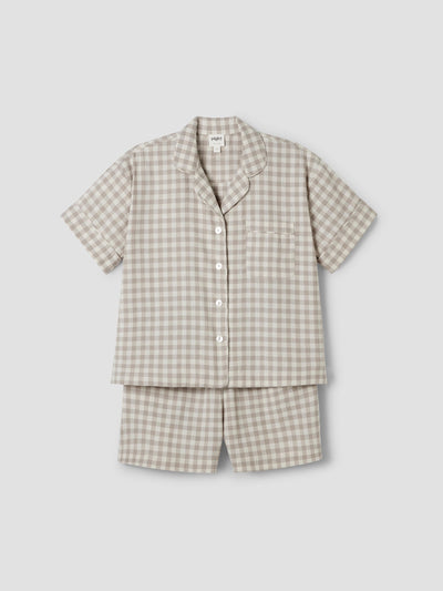Mushroom Gingham Linen Blend Pajama Short Set