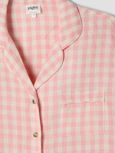 Pink Bloom Gingham Linen Pajama Set