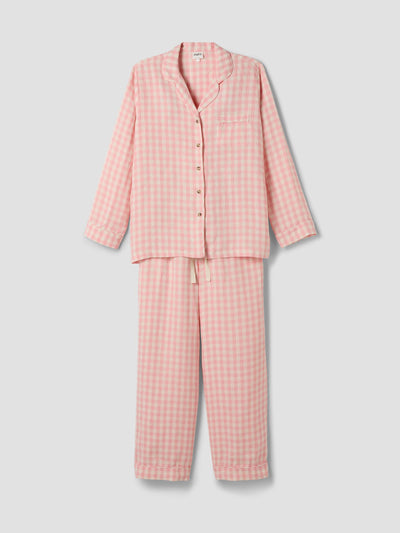 Pink Bloom Gingham Linen Pajama Set