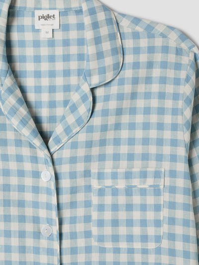 Warm Blue Gingham Linen Blend Pajama Set