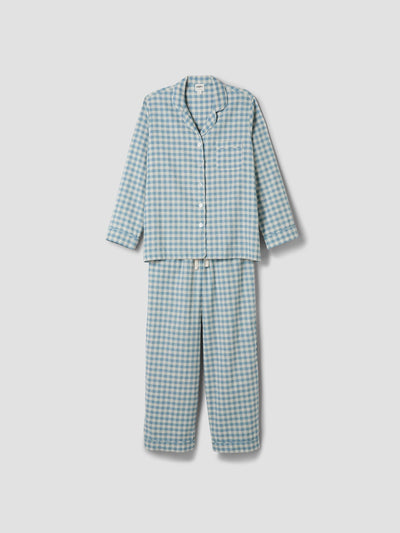 Warm Blue Gingham Linen Blend Pajama Set