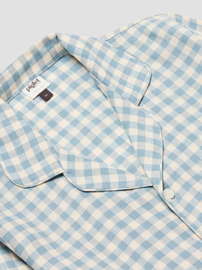Men's Warm Blue Gingham Linen Pajama Shirt