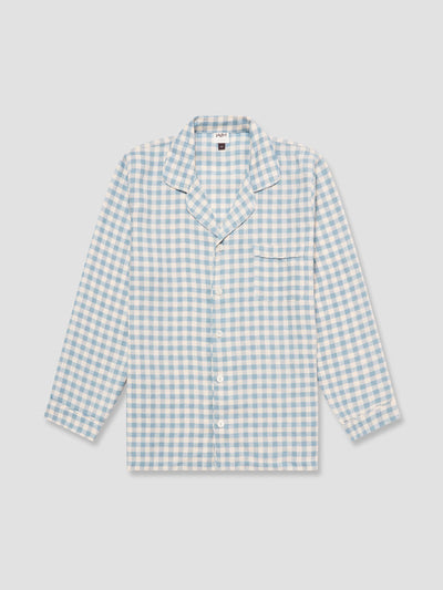Men's Warm Blue Gingham Linen Pajama Shirt