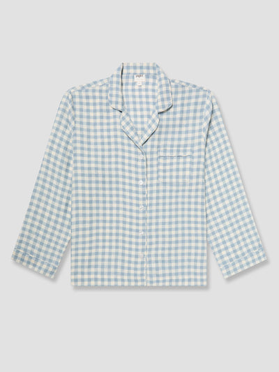 Warm Blue Gingham Linen Pajama Shirt (Top Only)