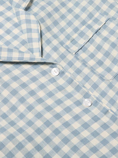 Warm Blue Gingham Linen Pajama Shirt (Top Only)