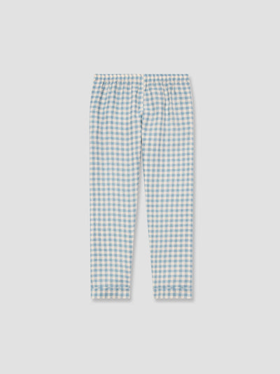 Men's Warm Blue Gingham Linen Pajama Pants Set
