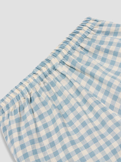 Men's Warm Blue Gingham Linen Pajama Pants Set