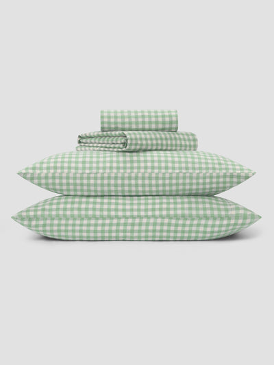 Sage Green Gingham Linen Blend Sheet Set