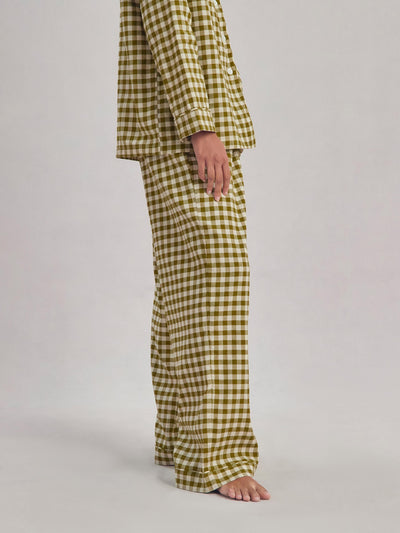 Botanical Green Gingham Linen Blend Pajama Set