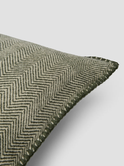 Fern Green Herringbone Wool Square Cushion Cover