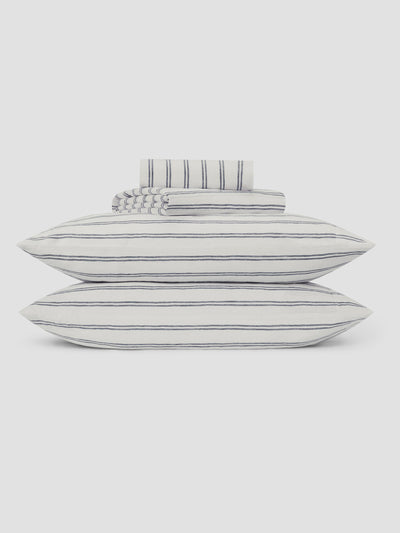 Ivory Kemptown Stripe Linen Blend Sheet Set