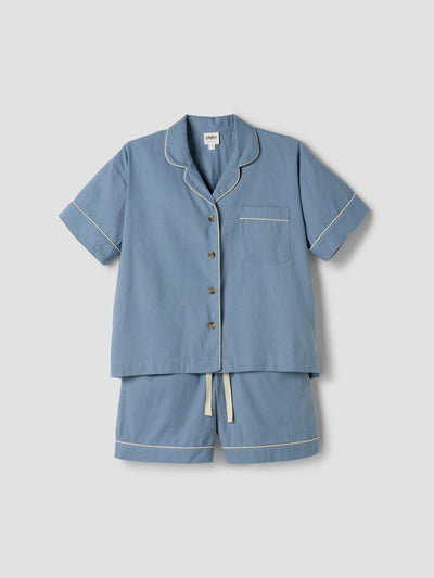 Dusk Blue Linen Blend Pajama Short Set
