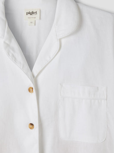 White Linen Blend Pajama Short Set