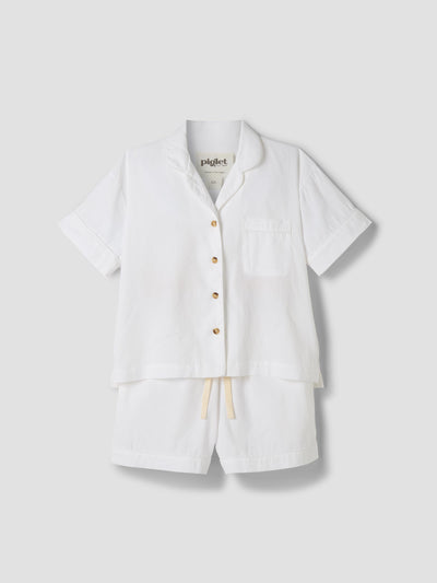 White Linen Blend Pajama Short Set