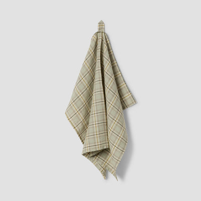 Laurel Green Plaid 100% Linen Tea Towel