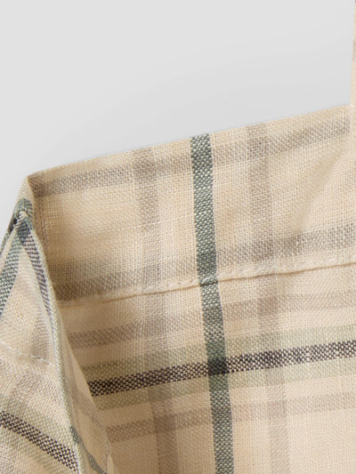 Natural Plaid 100% Linen Tote Bag