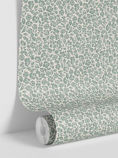 Laurel Green Meadow Floral Wallpaper