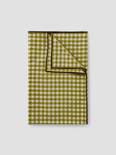 Botanical Green Gingham 100% Linen Table Runner