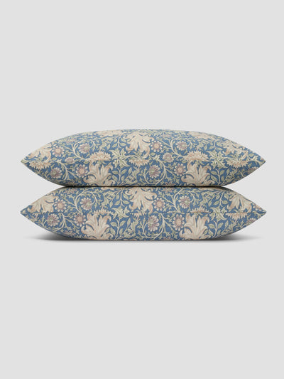 Webbs Blue Double Bough Linen Blend Pillowcases (Pair)