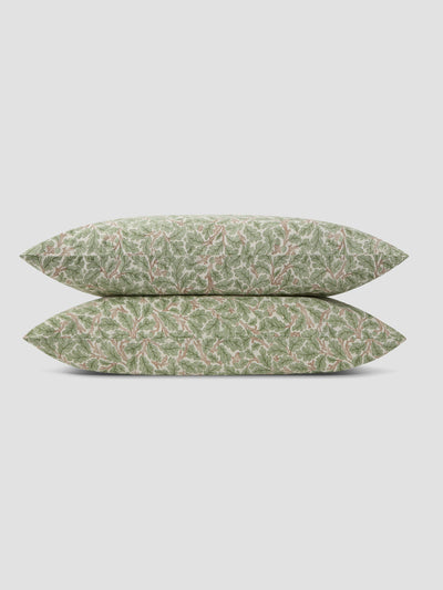 Leafy Arbour Oak Washed Cotton Percale Pillowcases (Pair)