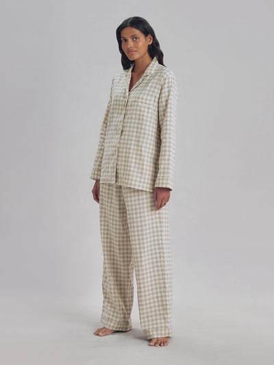 Mushroom Gingham Linen Blend Pajama Set