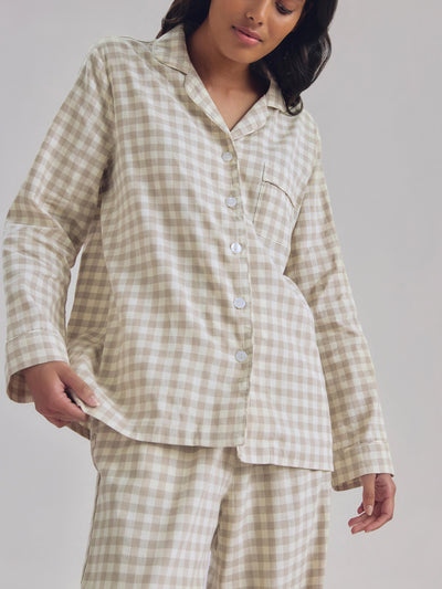 Mushroom Gingham Linen Blend Pajama Set
