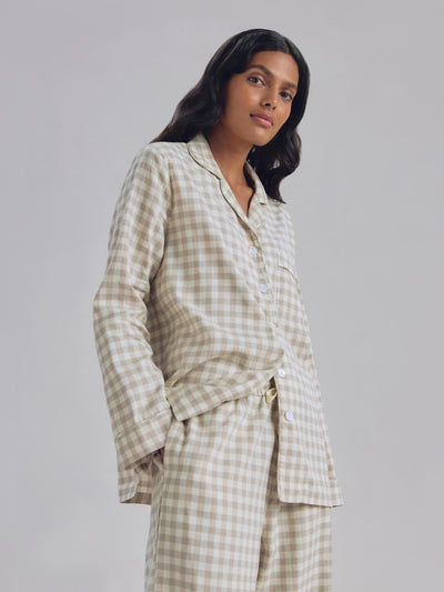 Mushroom Gingham Linen Blend Pajama Set