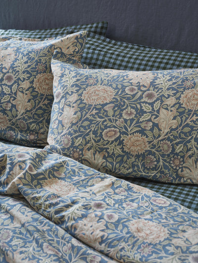 Webbs Blue Double Bough Linen Blend Pillowcases (Pair)