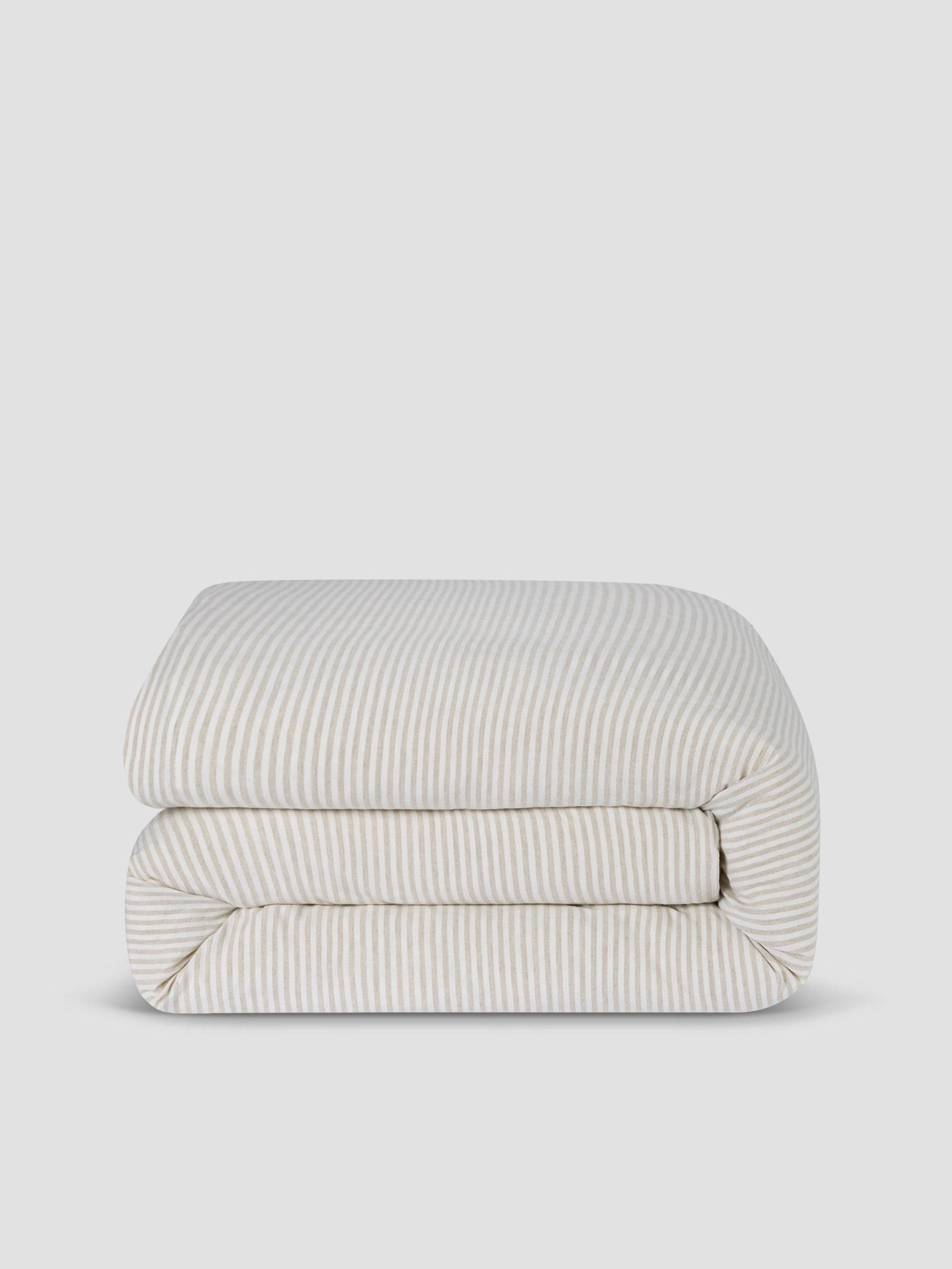 Oatmeal Stripe 100% Linen Duvet Cover - Piglet in Bed US