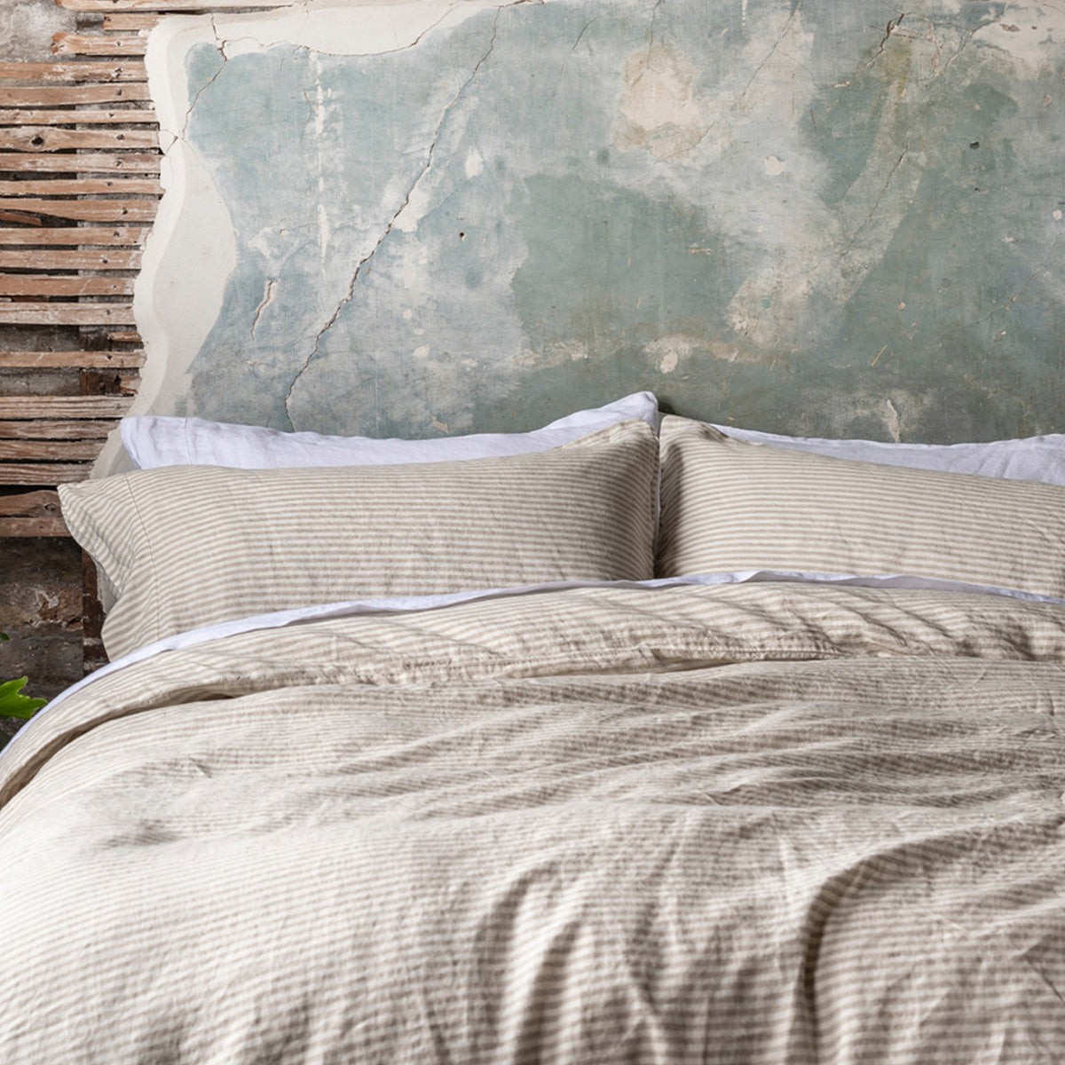 Oatmeal Stripe 100% Linen Duvet Cover - Piglet in Bed US